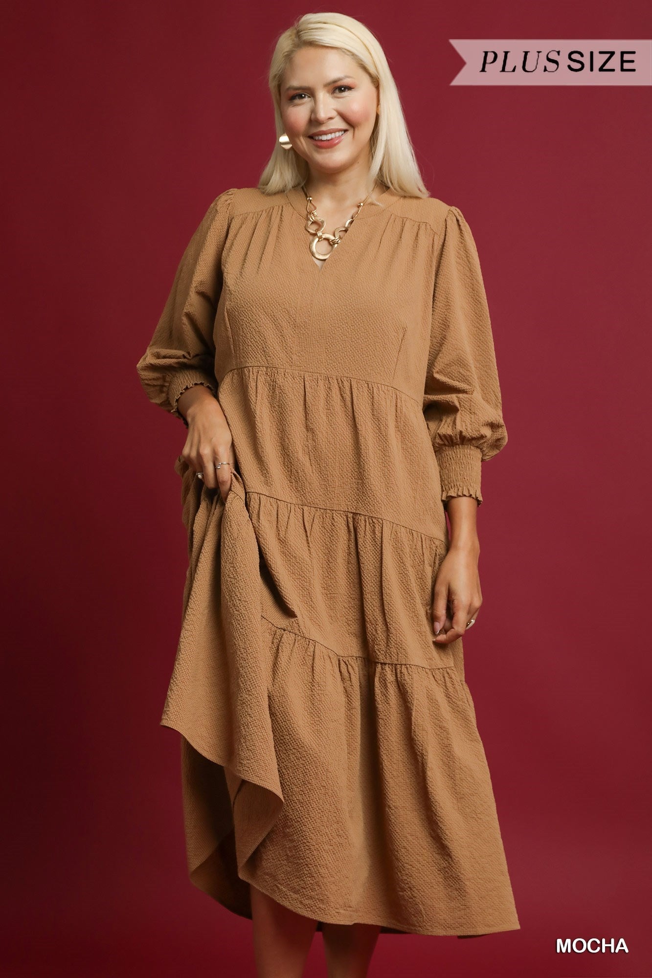 PLUS Umgee Textured Tiered Midi Dress