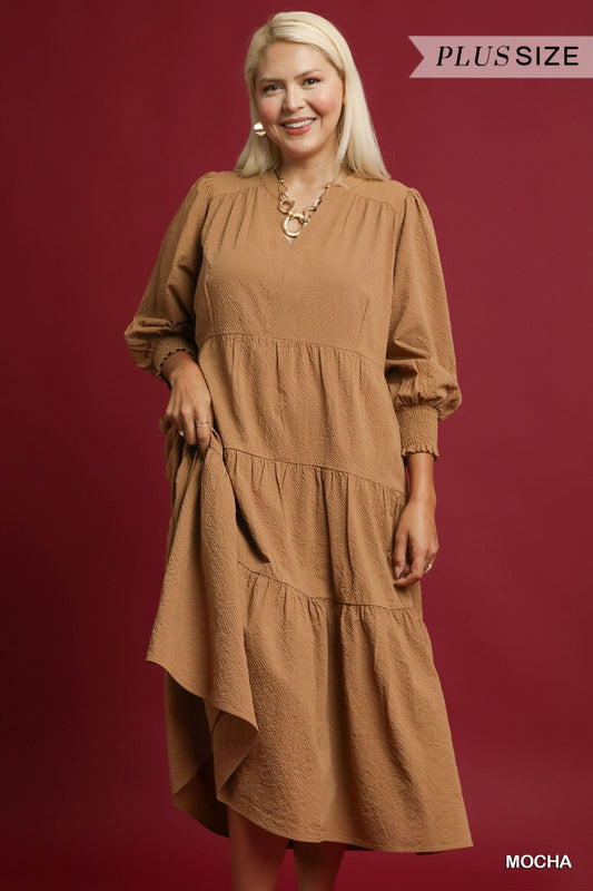PLUS Umgee Textured Tiered Midi Dress
