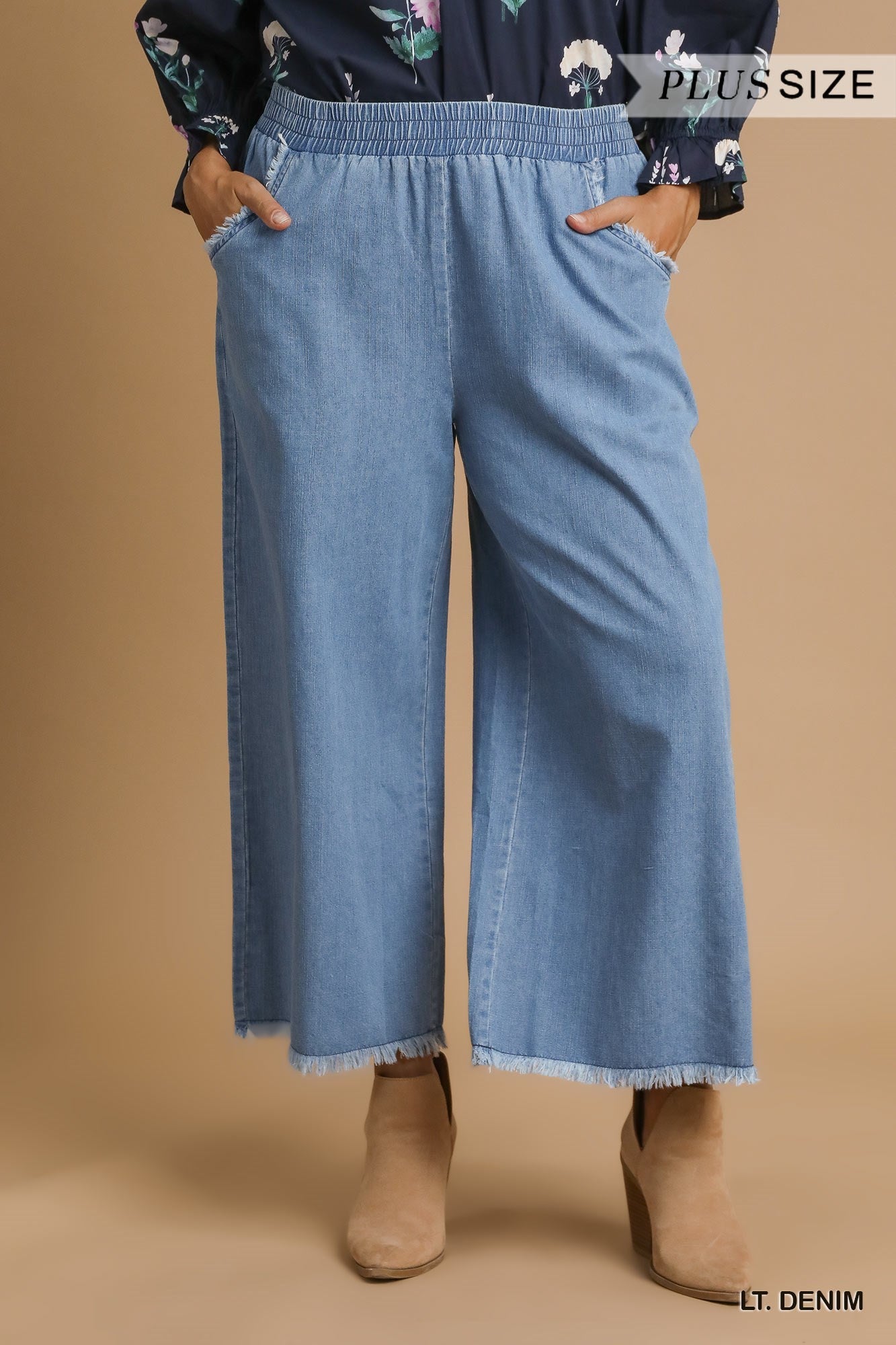 PLUS Umgee Washed Denim Wide-Leg Pants