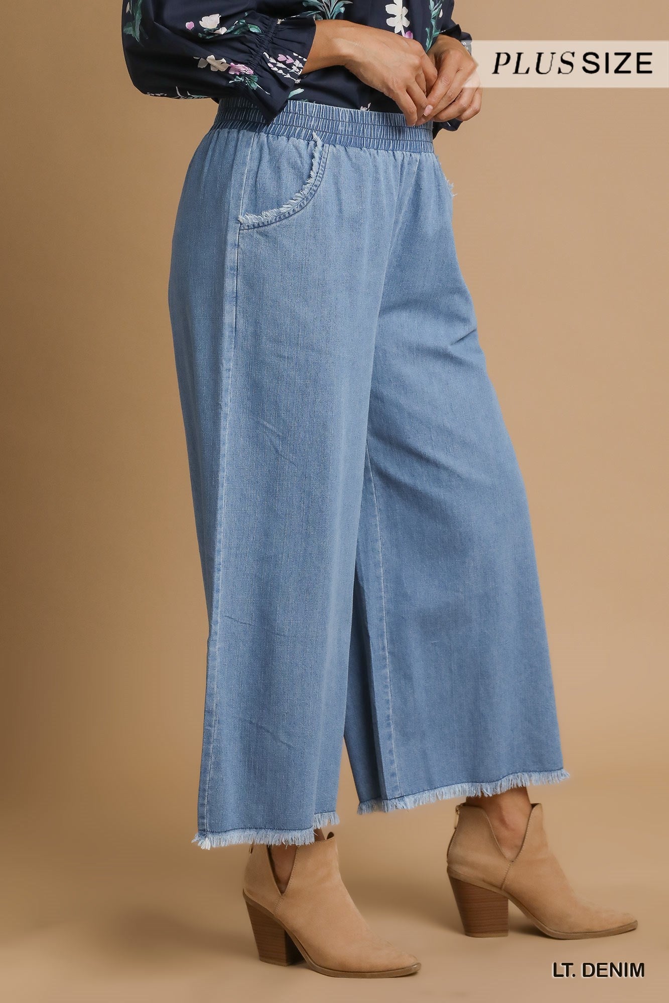 PLUS Umgee Washed Denim Wide-Leg Pants