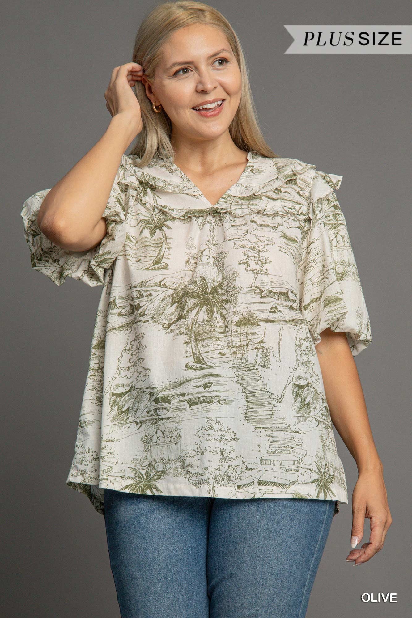 Umgee PLUS Olive Two Tone Landscape Top