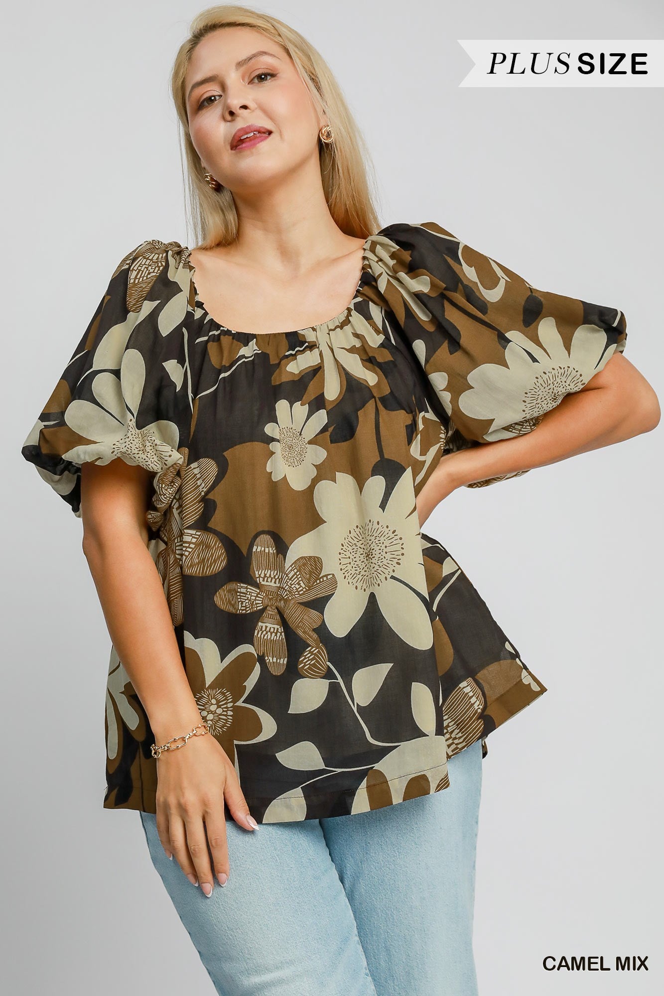 PLUS Umgee Abstract Print Round Neck Top