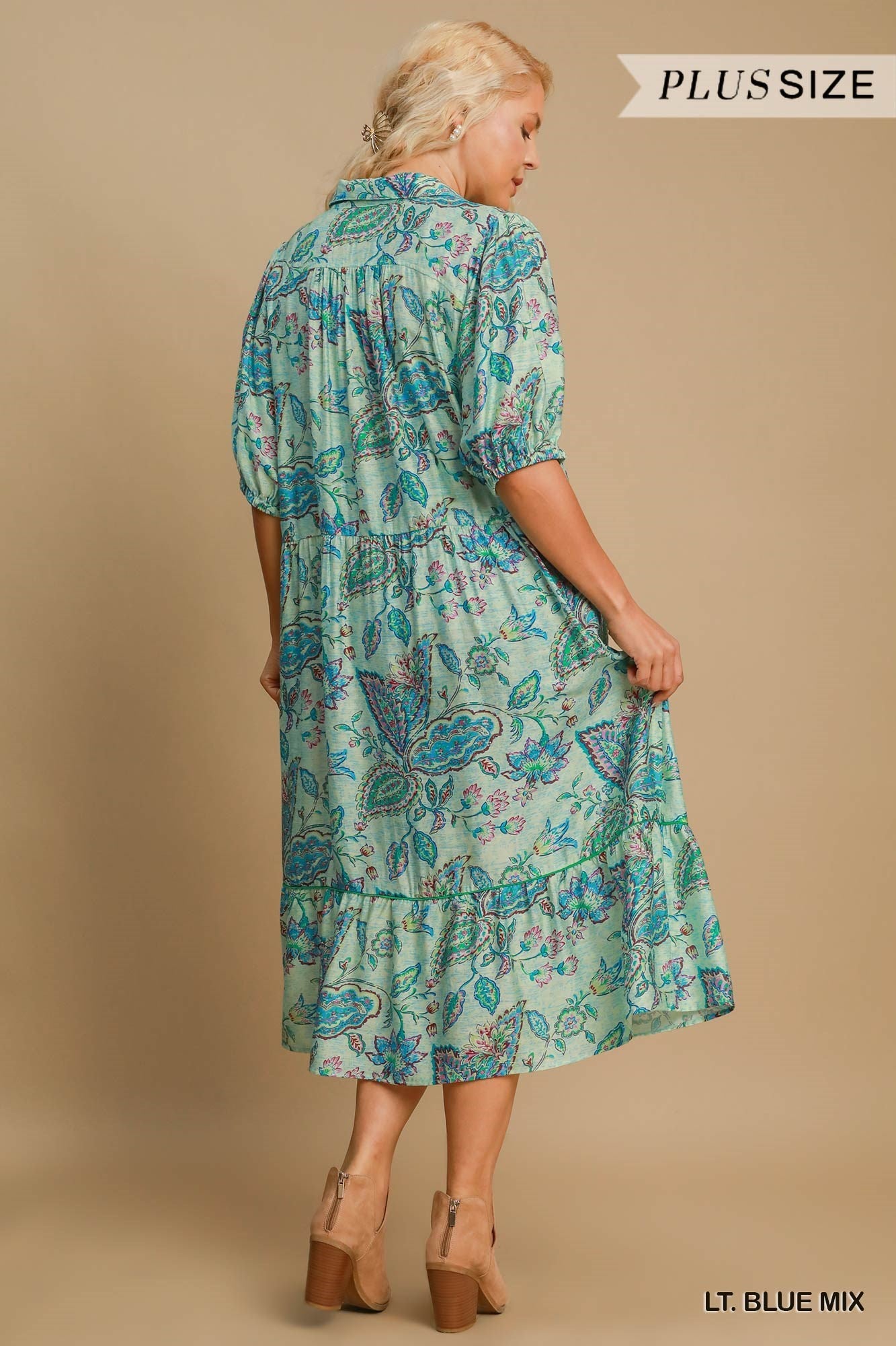 PLUS Umgee Blue Mix Paisley Midi Dress