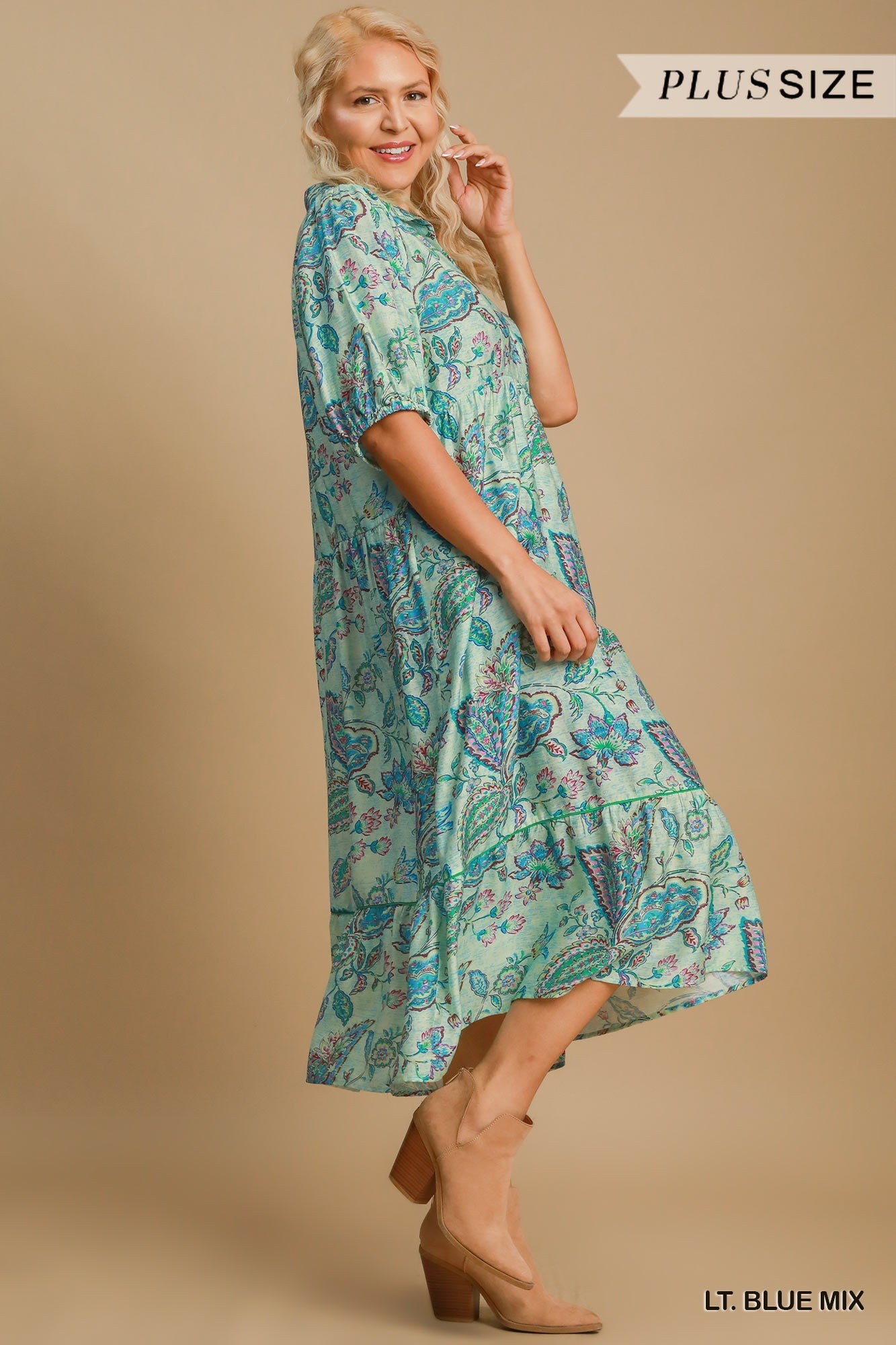 PLUS Umgee Blue Mix Paisley Midi Dress