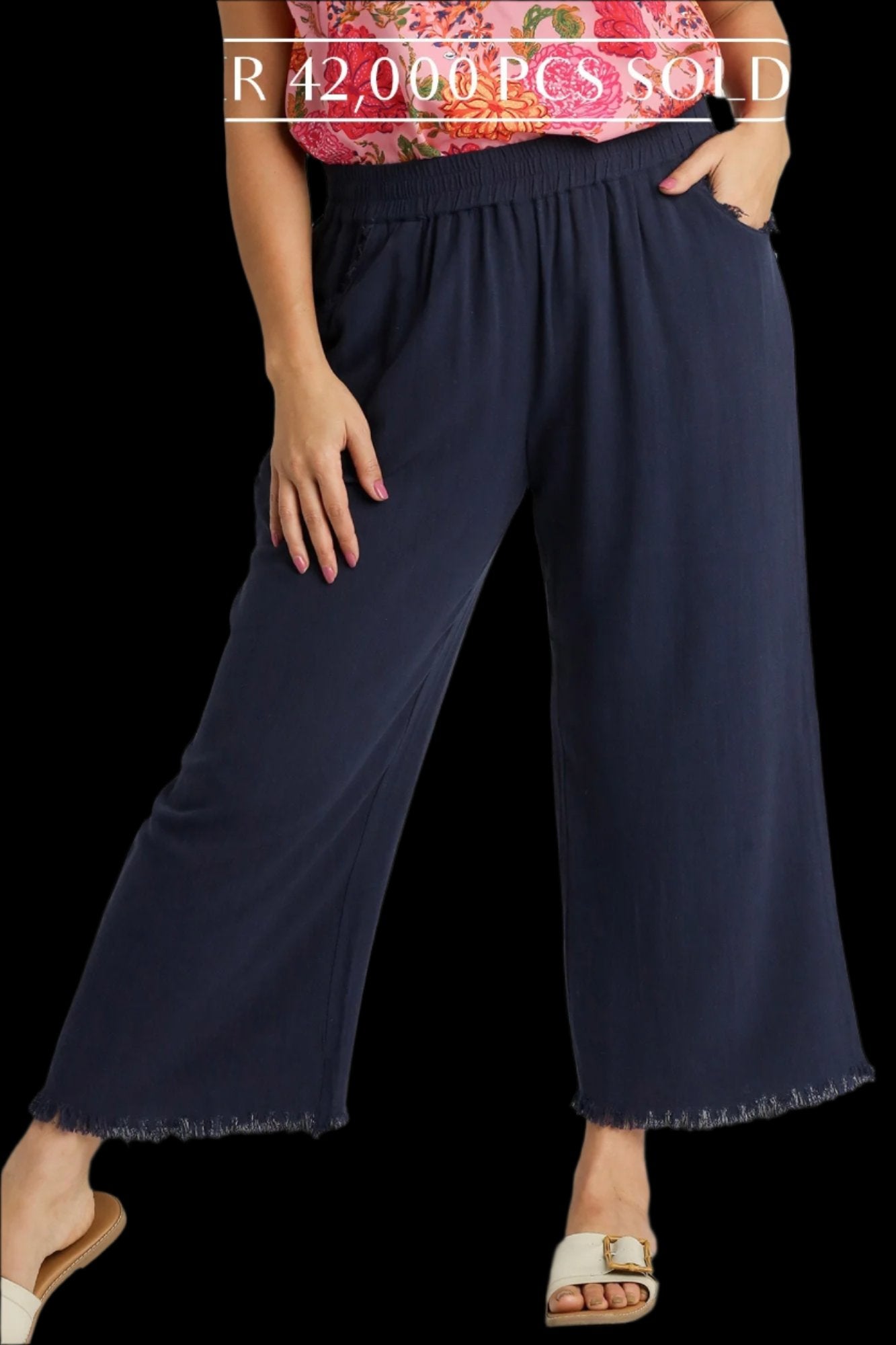 PLUS Umgee Linen Wide Leg Pant with Frayed Hem