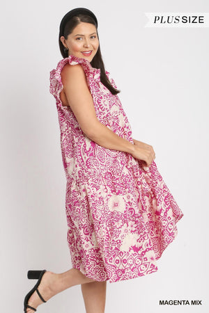 Umgee Plus Pink Paisley Flutter Sleeve Midi Dress WR0825