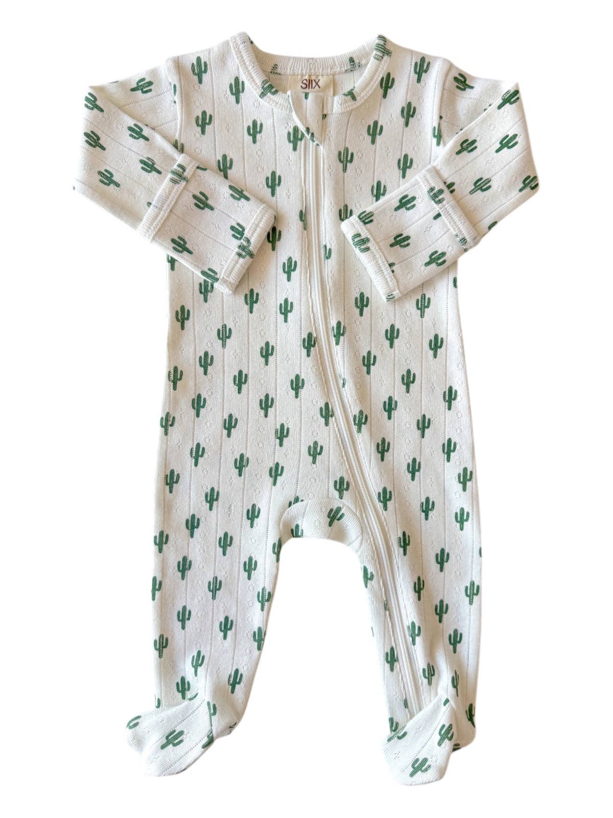 Cactus / Organic Pointelle 2-Way Zip Footie: 0-3M SIIX Collection