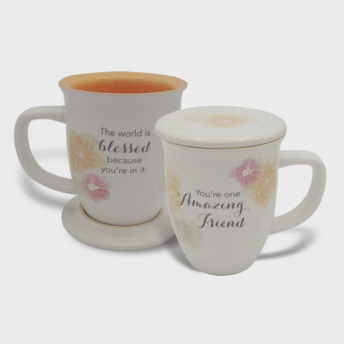 AMAZING FRIEND FLORAL MUG & COASTER SET