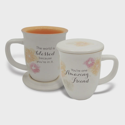 AMAZING FRIEND FLORAL MUG & COASTER SET