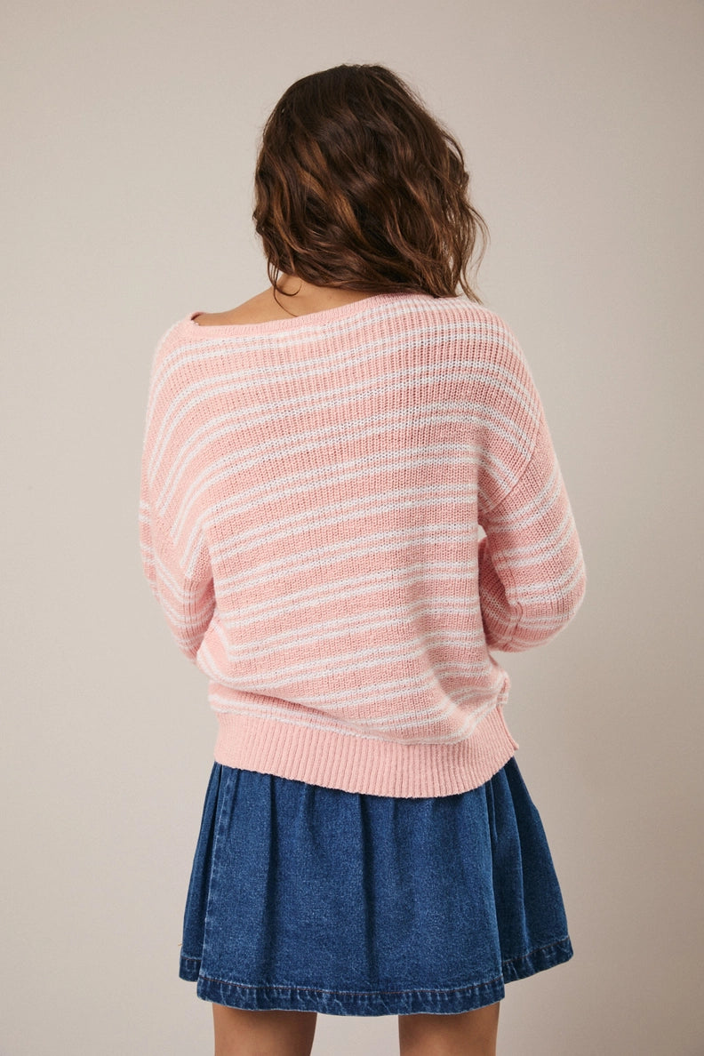 Dolce Marina Boat Neck Striped Knit Sweater