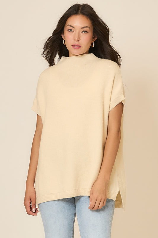 Cozy Co Sleeveless Knit Sweater Vest with Mock Neck – Cream