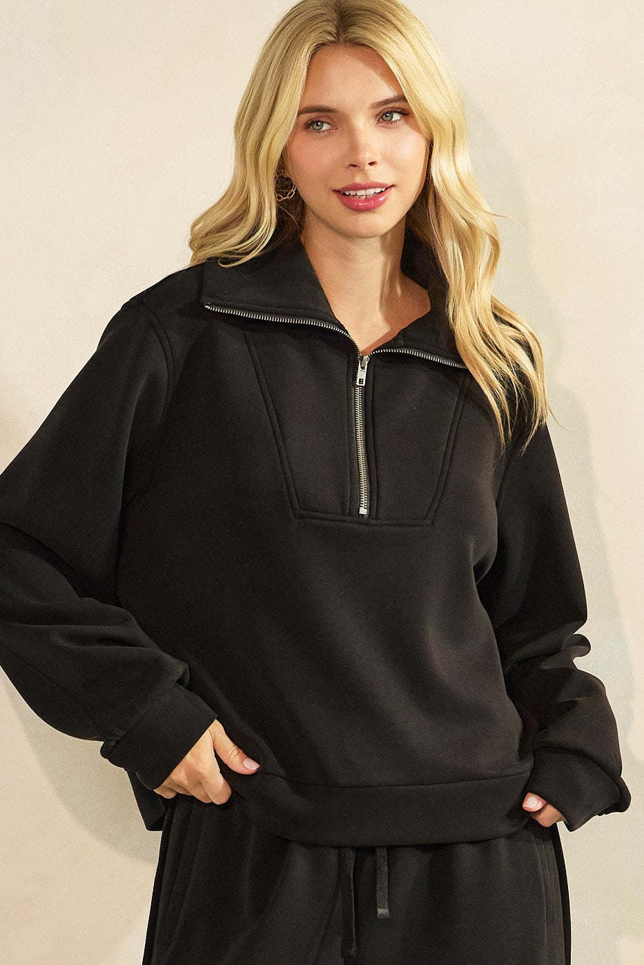 Cloud Knit Half-Zip Sweatshirt with Oversized Collar – Ultra Soft Scuba Fleece