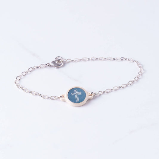Tap To Pray™ - Survivor Series Handmade Bracelets: .999 Silver-Plated + Slate Cross