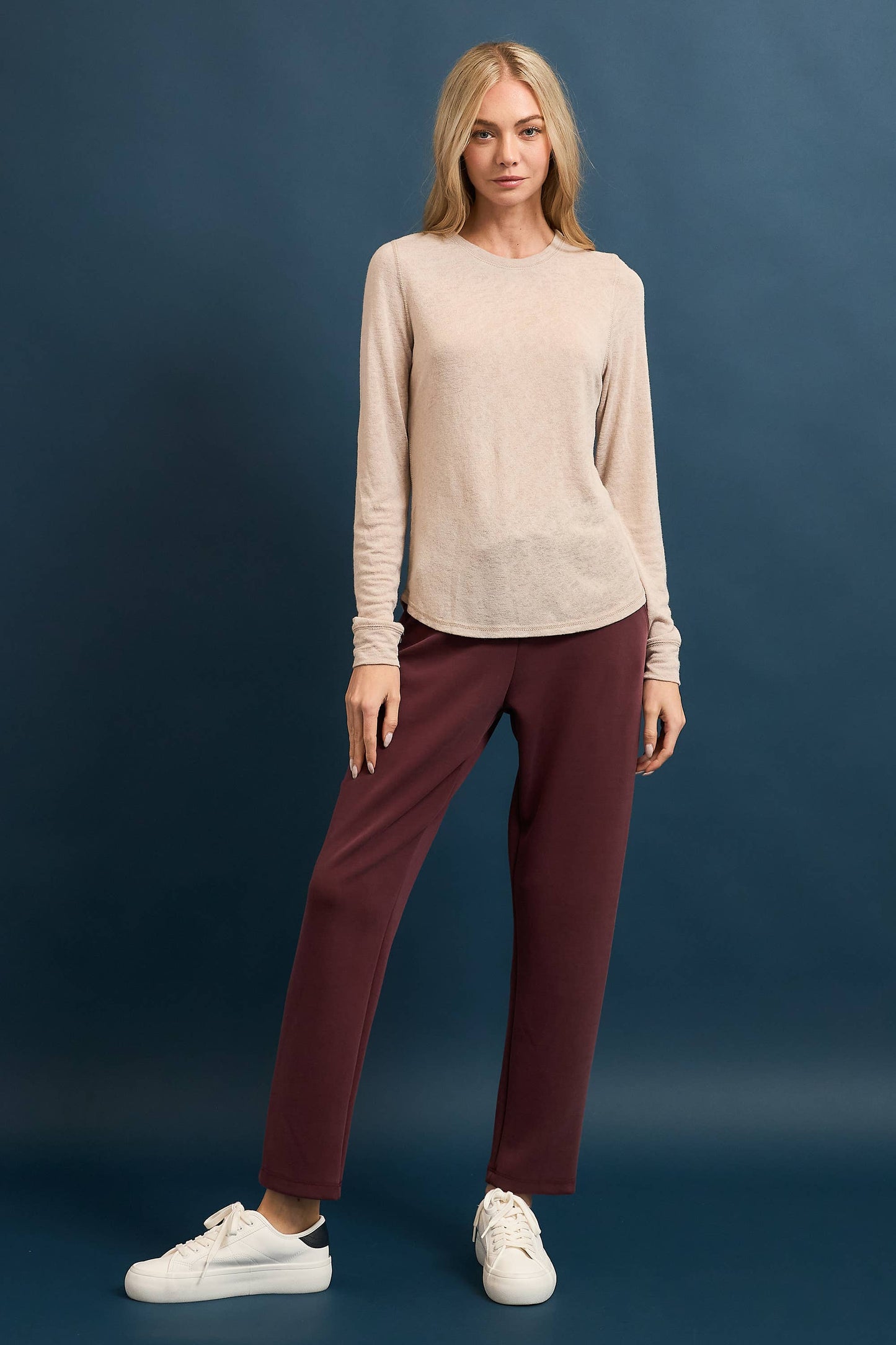 Wasabi + Mint Slub Hacci Long Sleeve Top - Latte