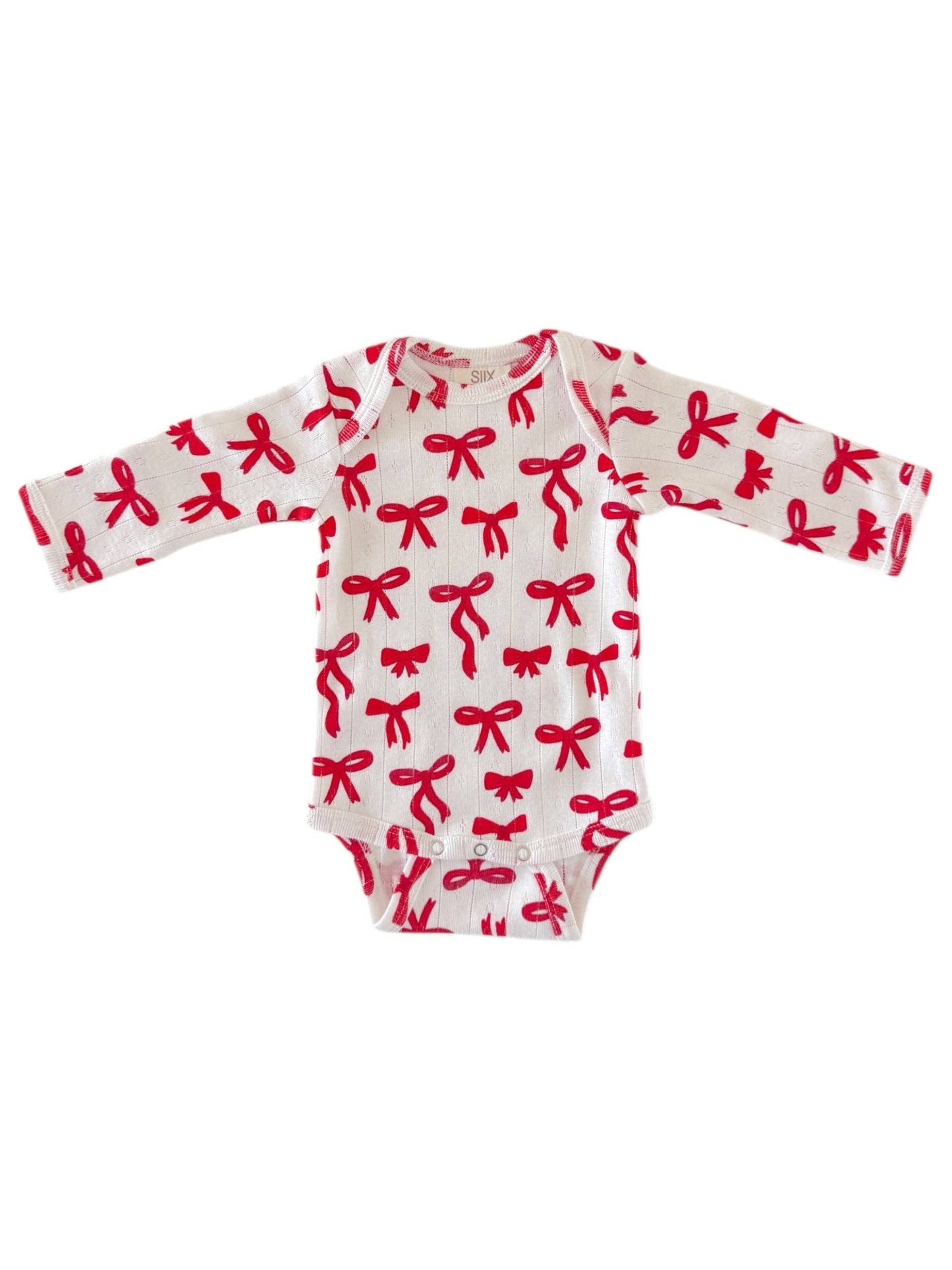 Red Bows / Organic Pointelle Long Sleeve Bodysuit: 3 - 6 mo.