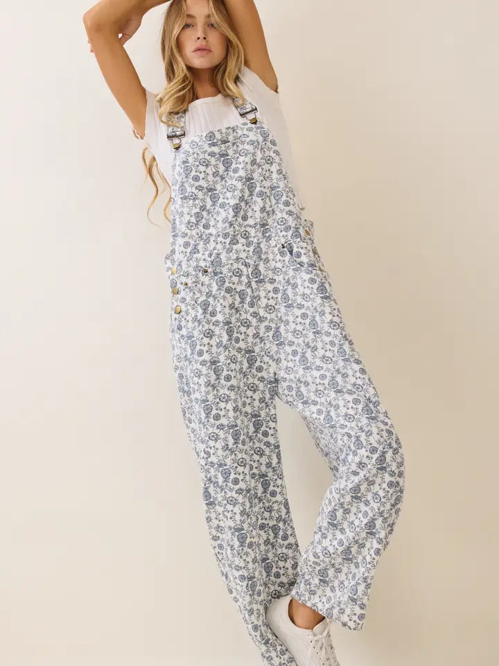 ODDI Washed Flower Overall Jumpsuit