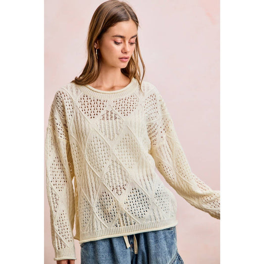 BiBi Ivory Diamond Open Knit Top
