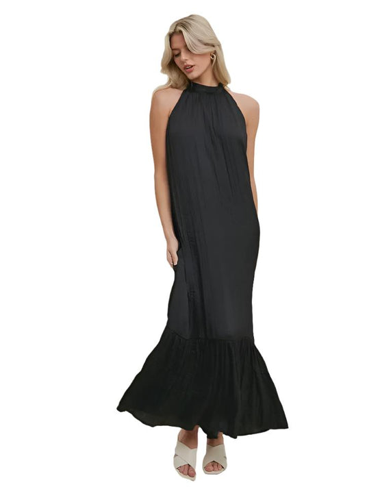 Satin Elegance High Neck Dress