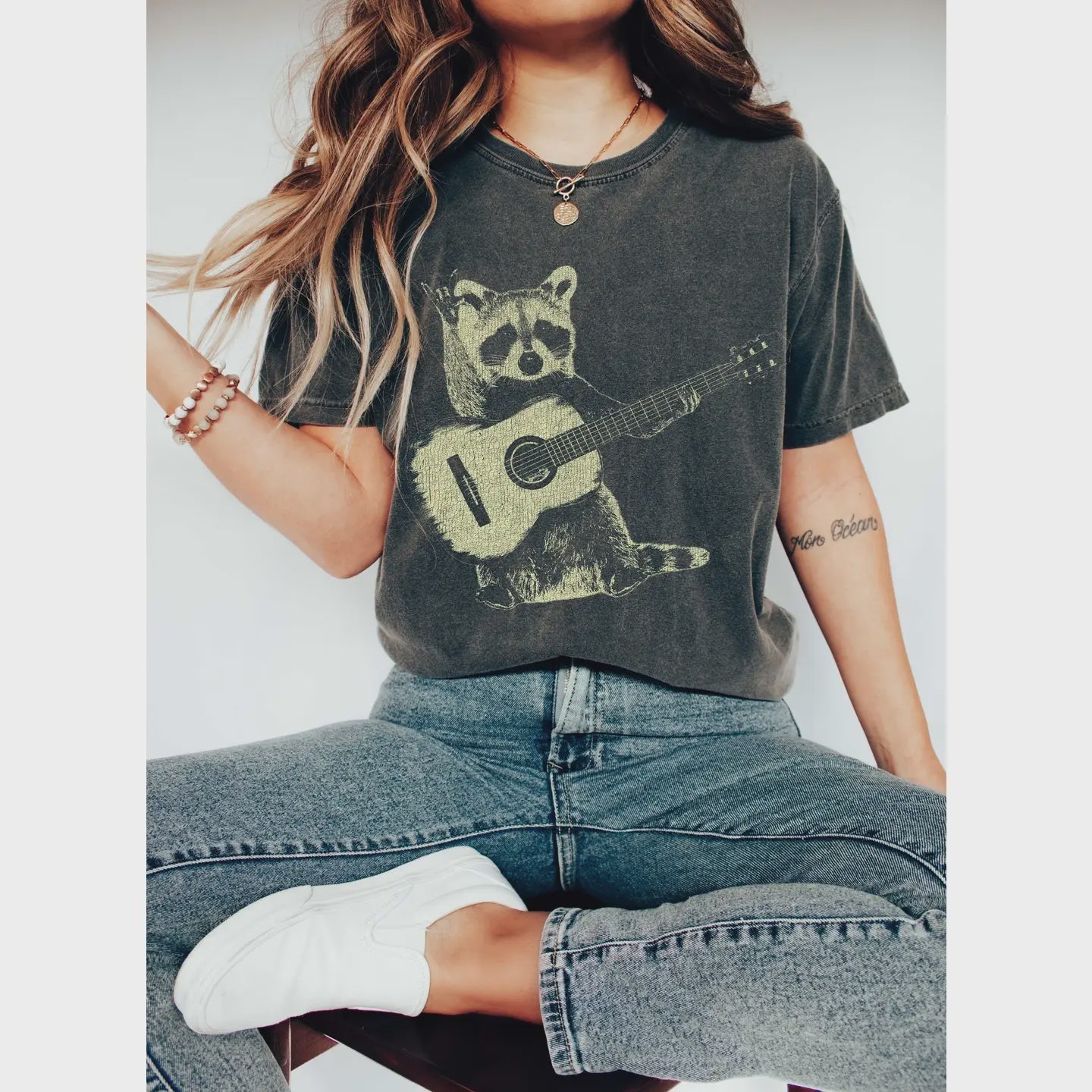 Raccoon Playing Guitar Comfort Colors Graphic Tee