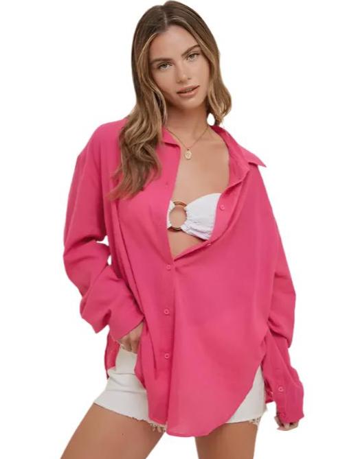 Crinkle Cover-Up Shirt with Side Slits