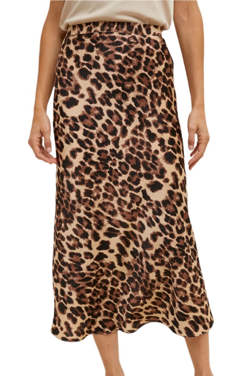 Leopard Midi Pencil Skirt with Elastic Waistband