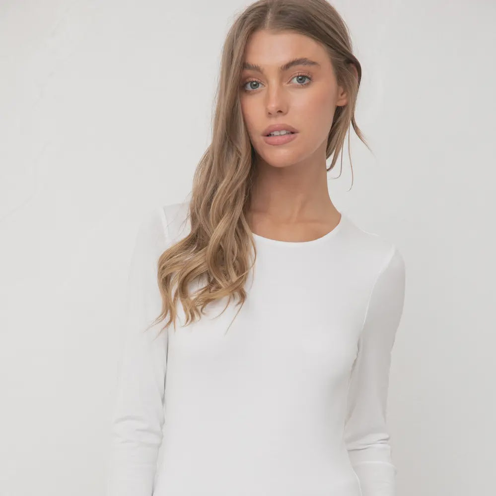 Wasabi + Mint Double Layered Long Sleeve Essential Top - Ivory