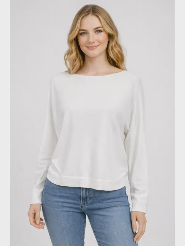 Soft Knit Boatneck Pullover Sweater - Off White