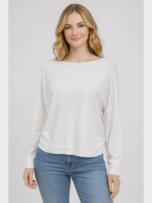 Soft Knit Boatneck Pullover Sweater - Off White