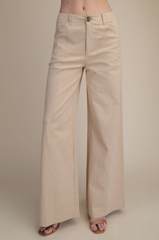 Glam Beige High Rise Wide Leg Pants