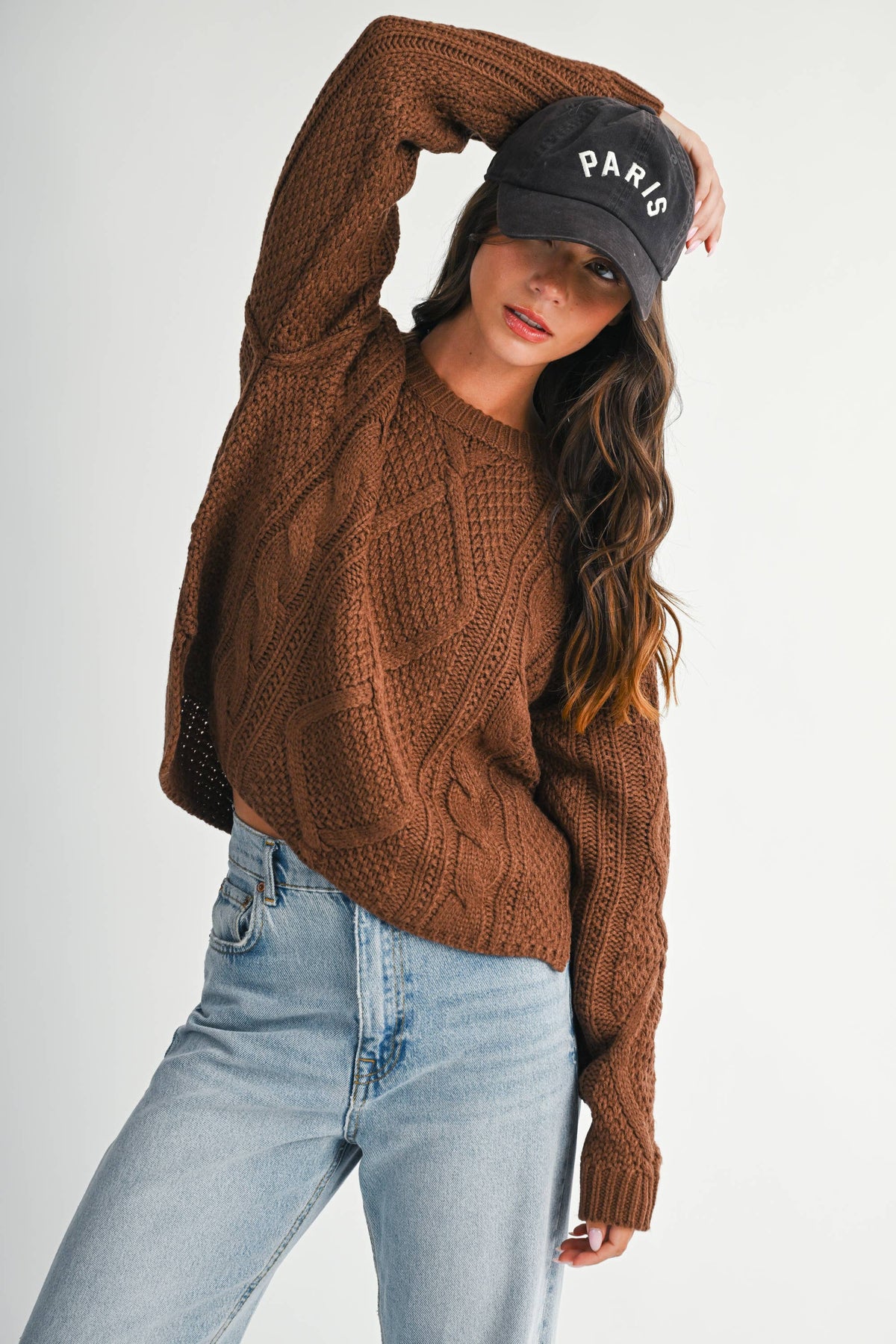 Chocolate Adela Cable Knit Sweater