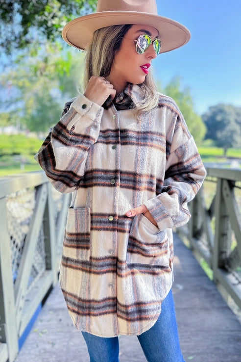 Cream Plaid Printed Oversized