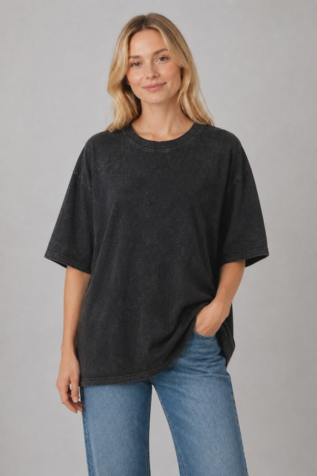 Black Mineral-Wash Oversized Boyfriend T-Shirt