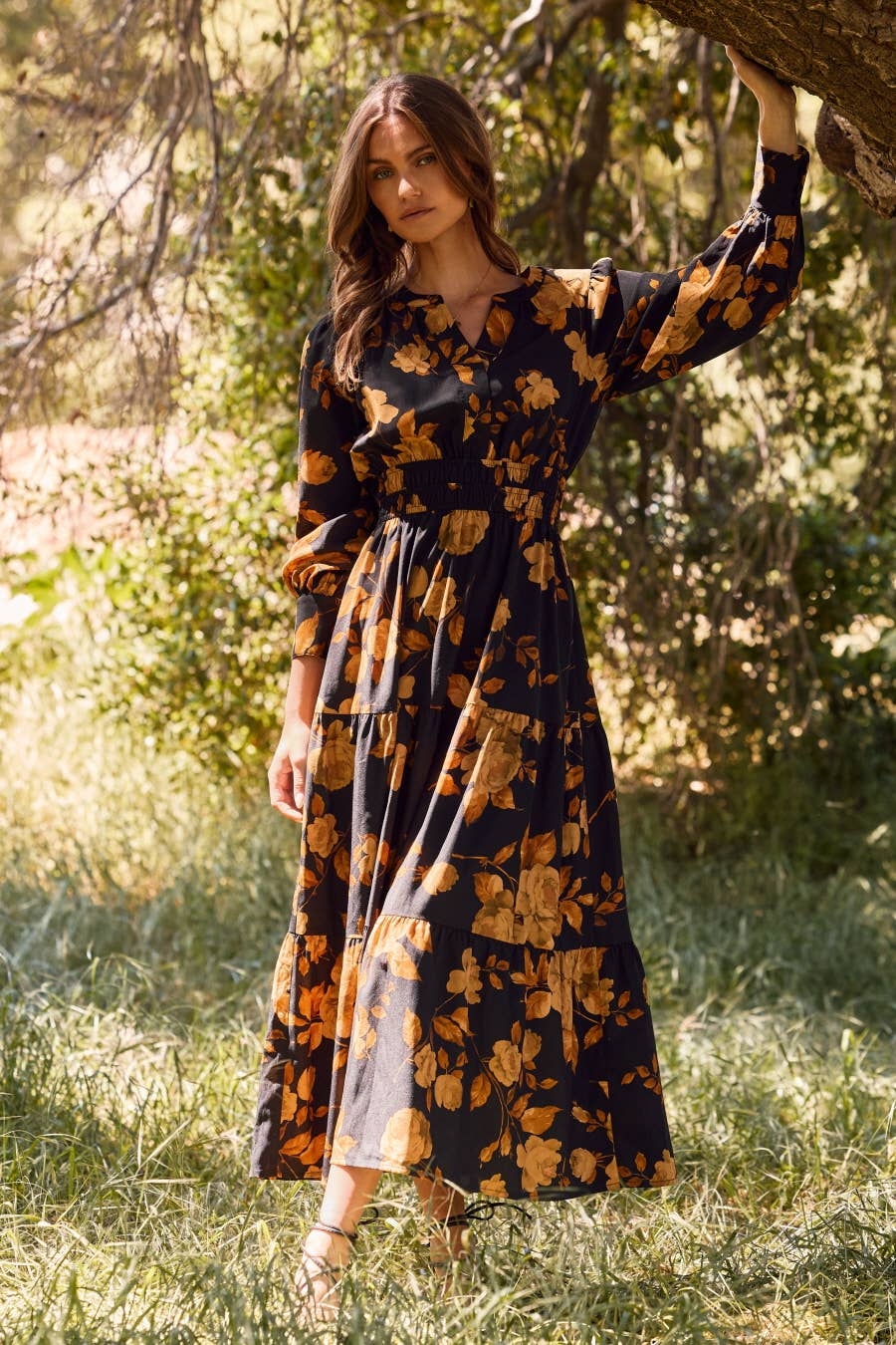 Oddi Black Floral Mix Tiered Maxi Dress