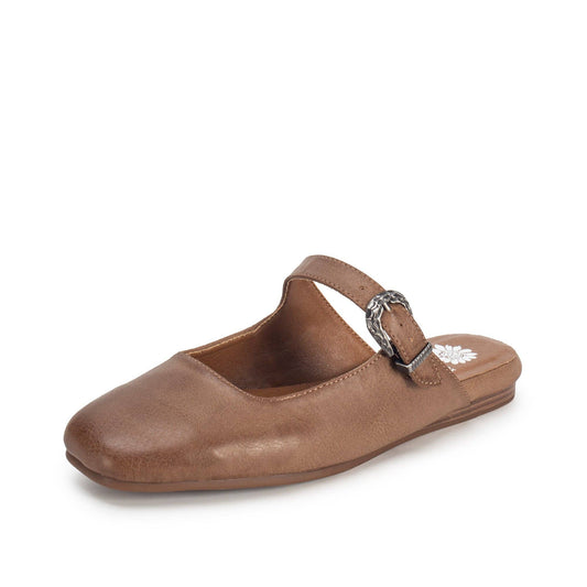 Yellow Box Calabar Brown Squared Toe Flats