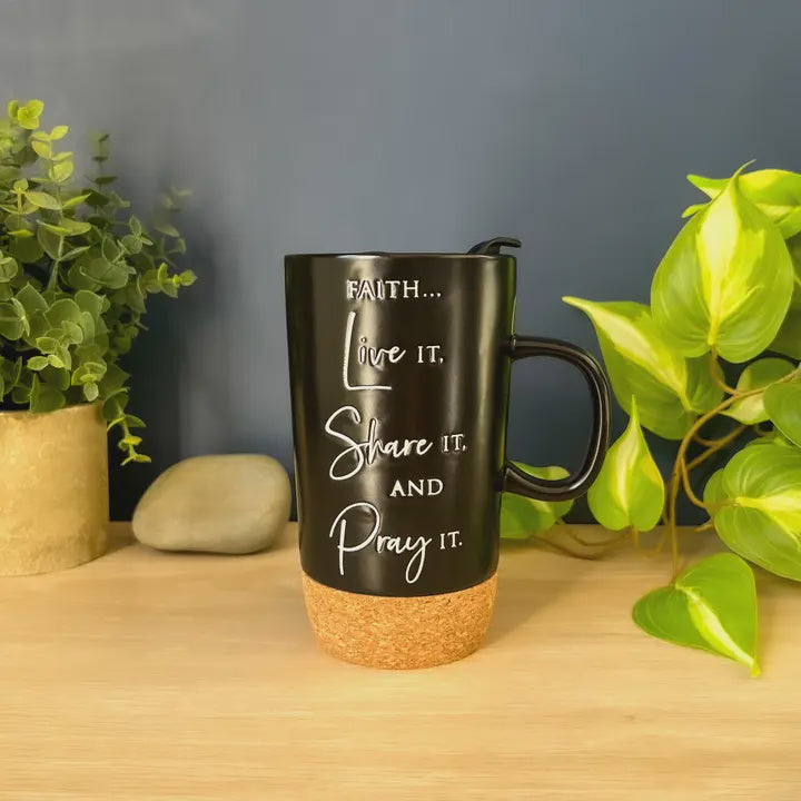 FAITH LIVE IT CORK BOTTOM TRAVEL MUG