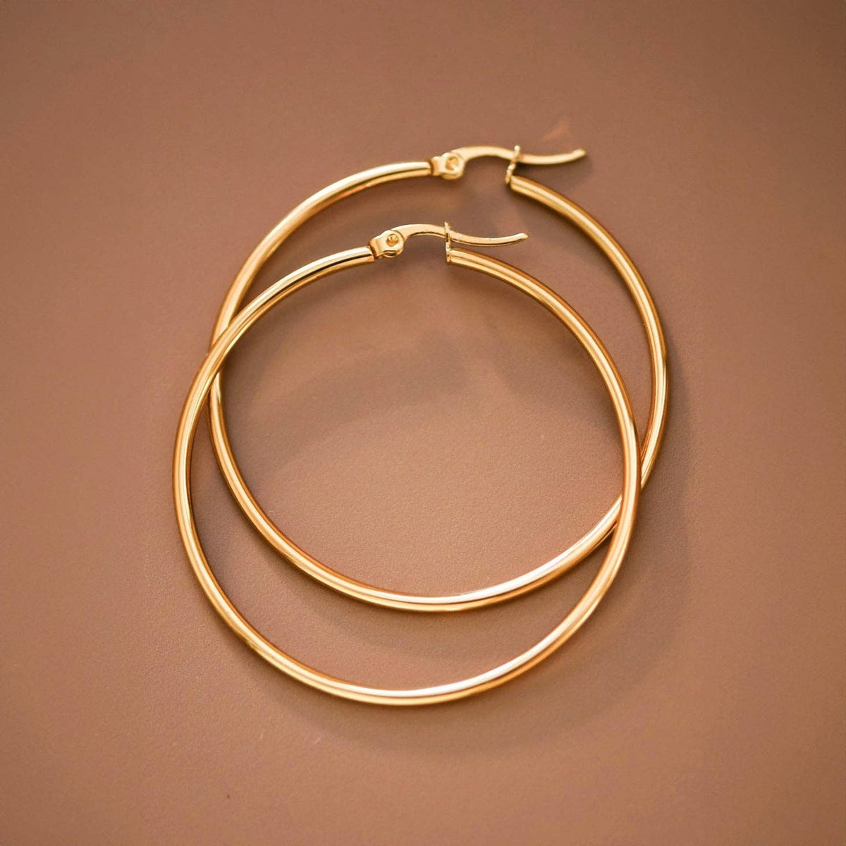 18K Gold Plated Waterproof Stainless Steel Hoop Earrings - 7147