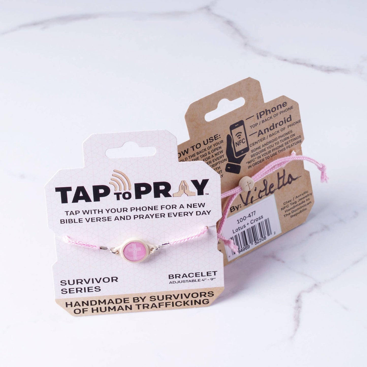 Tap To Pray™ - Survivor Series Handmade Bracelets: 14K Gold-Plated + Vanilla Cross