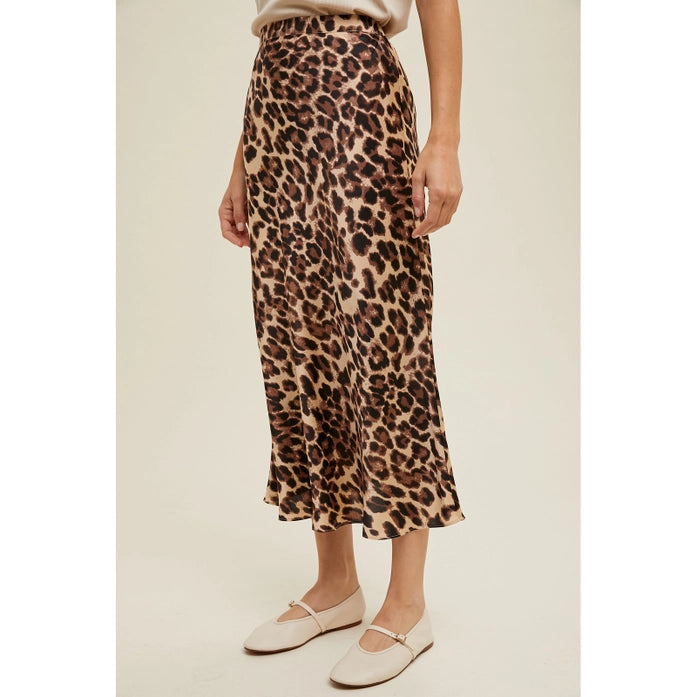 Leopard Midi Pencil Skirt with Elastic Waistband