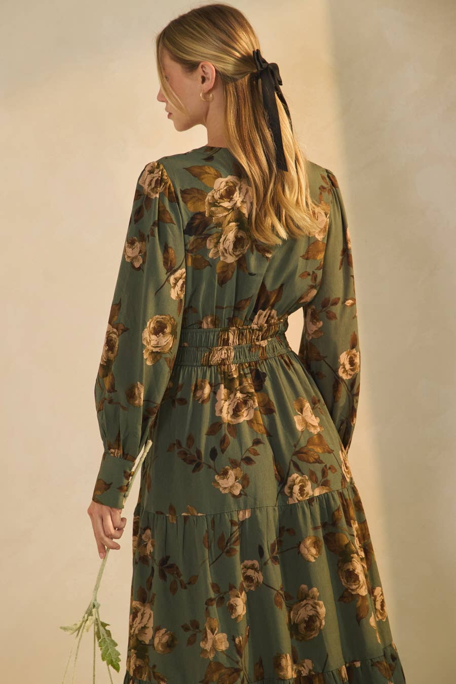 Oddi Deep Sage Floral Tiered Maxi Dress