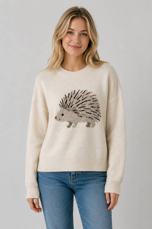 Oatmeal Hedgehog Crewneck Sweater