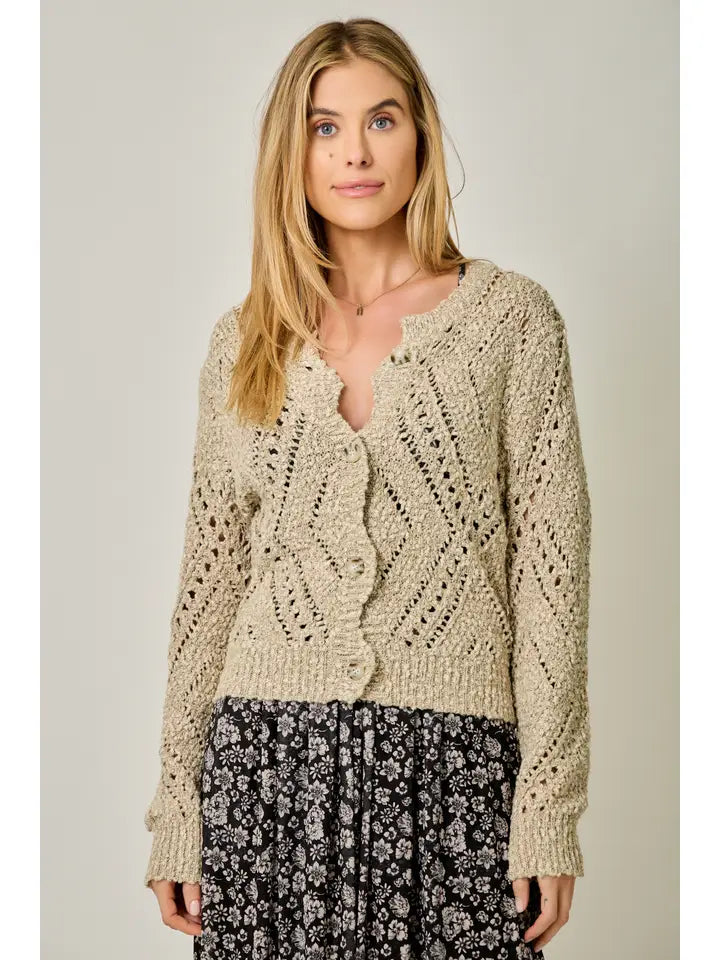 Mystree Sand Crochet Knit Cardigan