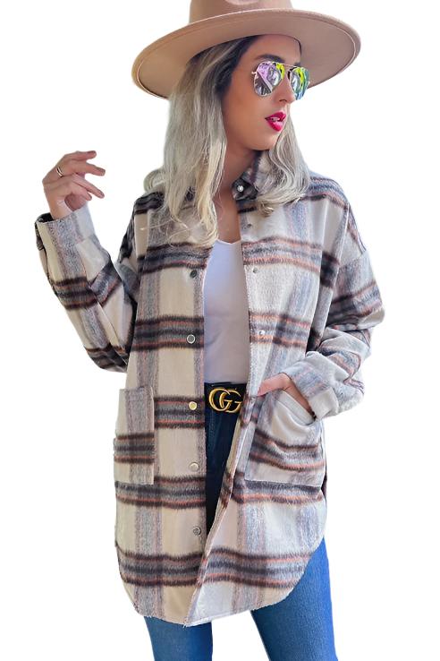 Cream Plaid Printed Oversized