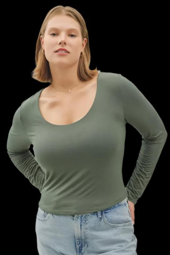 PLUS Scoop Neck Basic Essential Long Sleeve