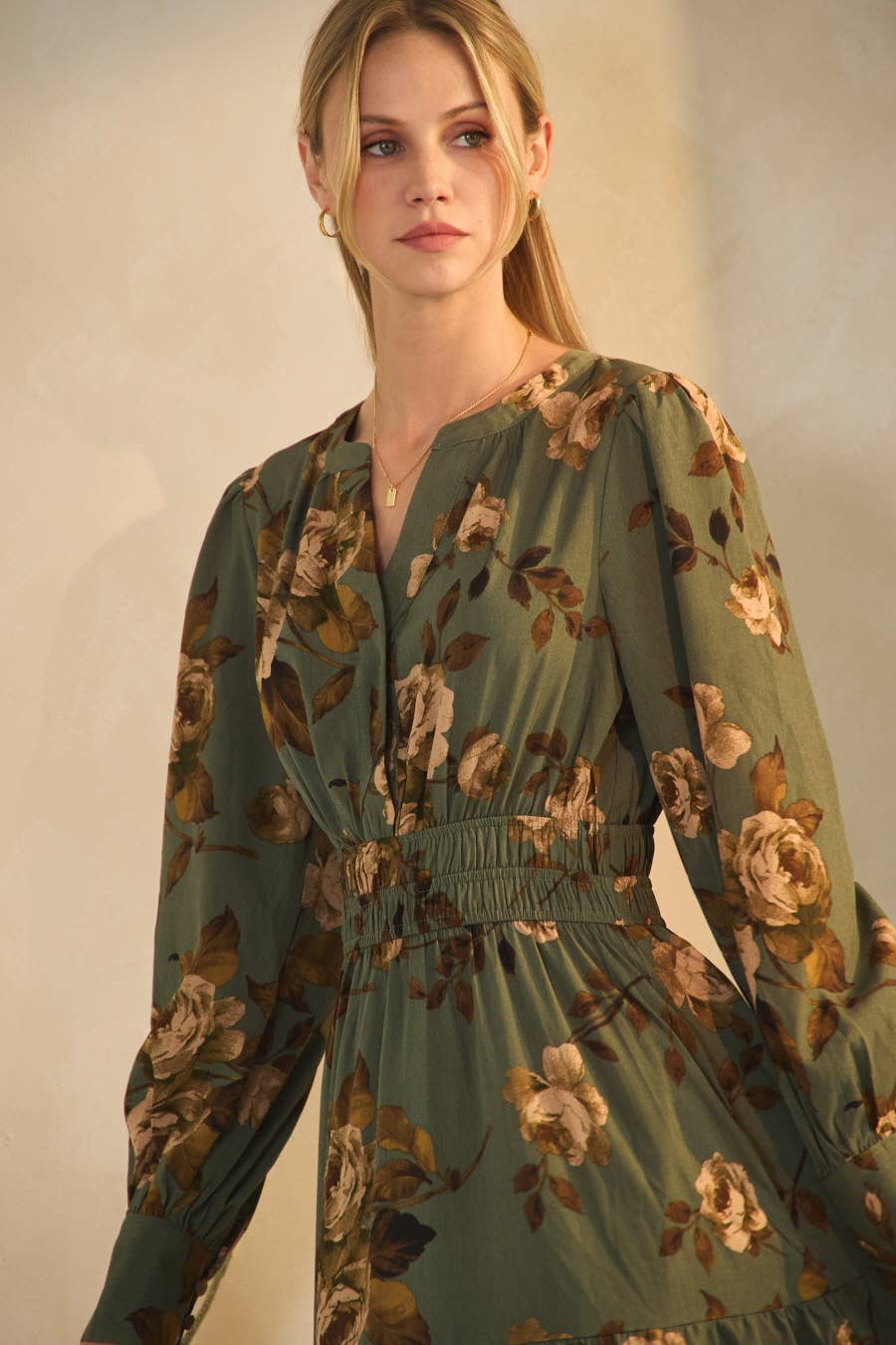 Oddi Deep Sage Floral Tiered Maxi Dress