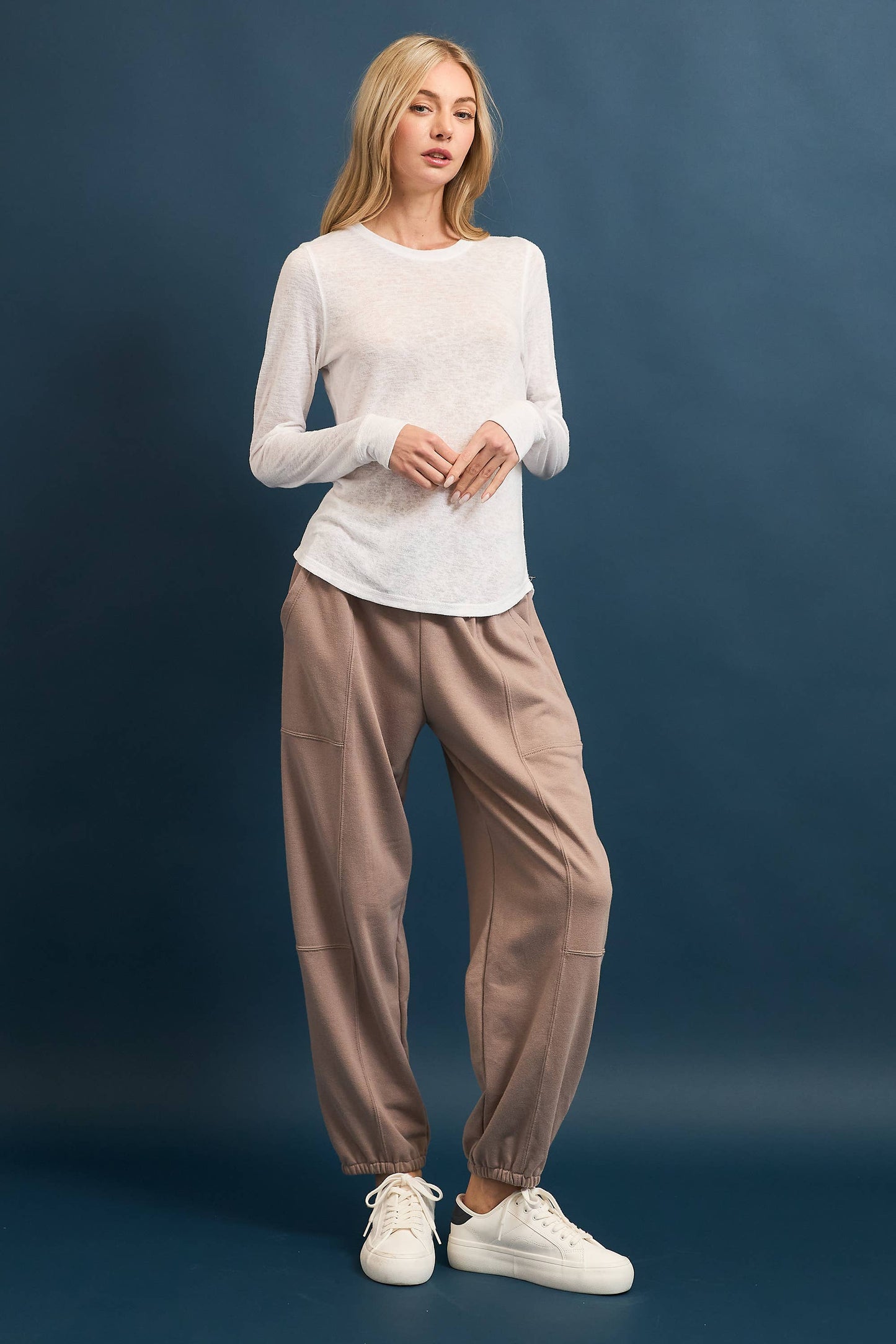 Wasabi + Mint Slub Hacci Long Sleeve Top - Latte