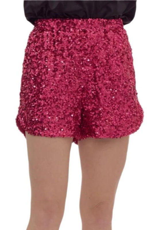 Fuchsia Sequin High-Waisted Pull On Short