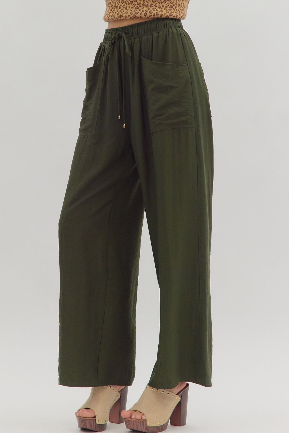 Entro Olive Escape High-Waist Wide-Leg Pants
