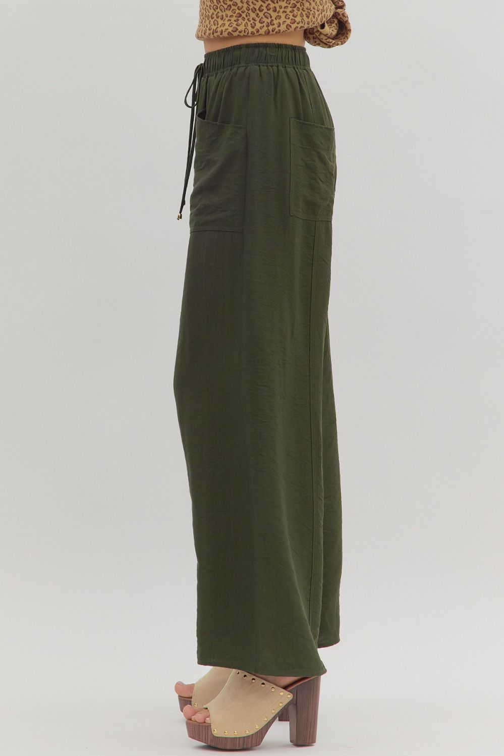 Entro Olive Escape High-Waist Wide-Leg Pants