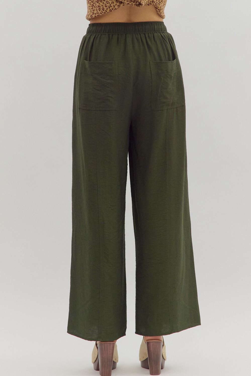 Entro Olive Escape High-Waist Wide-Leg Pants