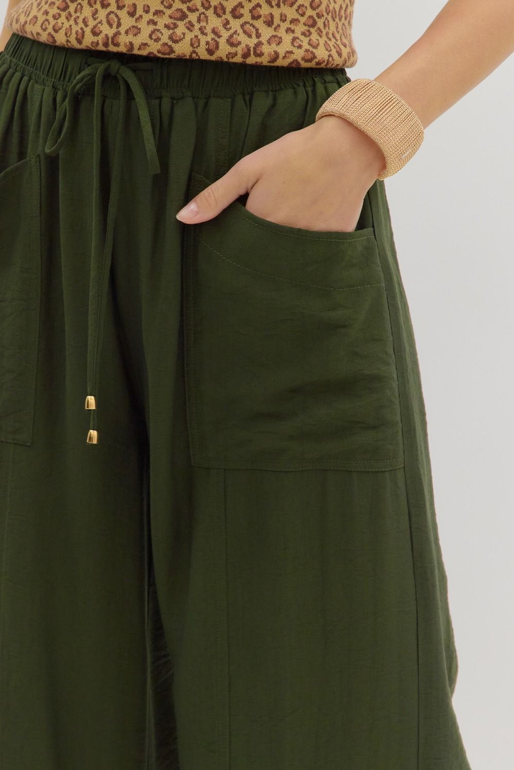 Entro Olive Escape High-Waist Wide-Leg Pants